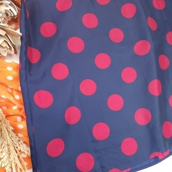 TALBOTS  Navy Red Polka Dot Pleated Sleeveless Polka Top Sz 10 - Picture 7 of 7